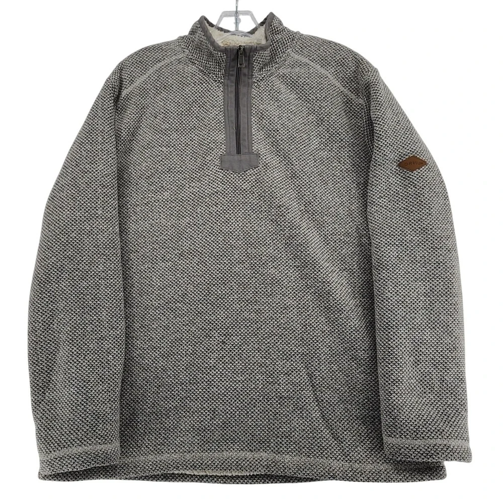 Orvis XL Gray 1/4 Zip Pullover Sherpa Lined Knit Sweater Gorpcore Cabin Outdoor